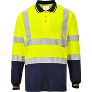 S279 Two-Tone Long Sleeve Polo Shirt Yellow/Navy, X-Large
