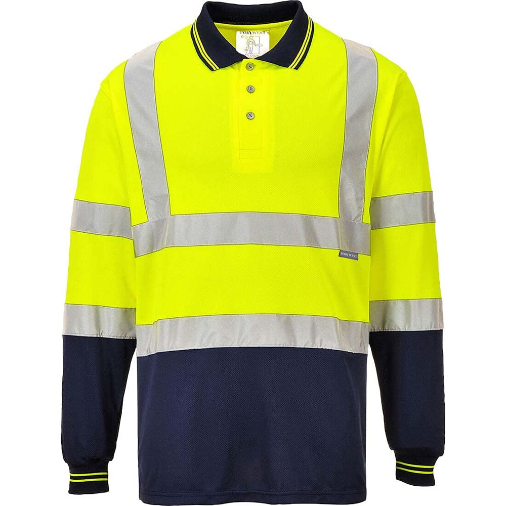 S279 Two-Tone Long Sleeve Polo Shirt Yellow/Navy, X-Large