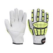 A745 anti Impact Safety Work Gloves - Premium Leather Cut Resistant and Impact Reducing Protective Work Gloves Grey, Medium