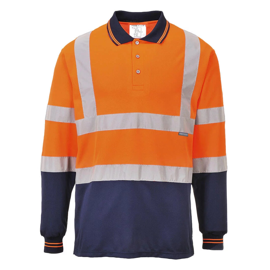 S279 Two-Tone Long Sleeve Polo Shirt Orange/Navy, Large-KarWorkwear