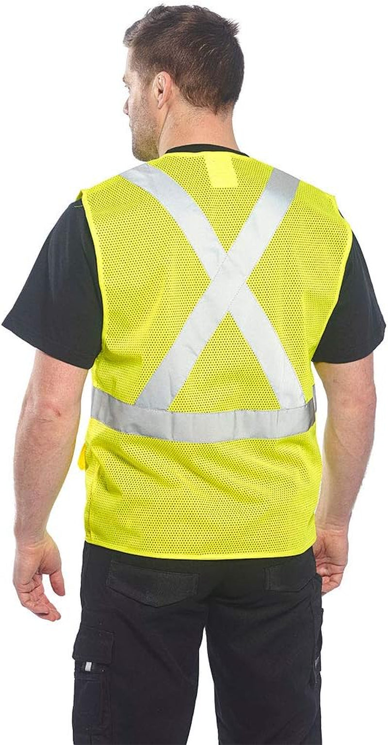 US370 Atlanta Hi Vis Mesh Safety Vest with Reflective Tape & 6 Pockets, Yellow, Medium