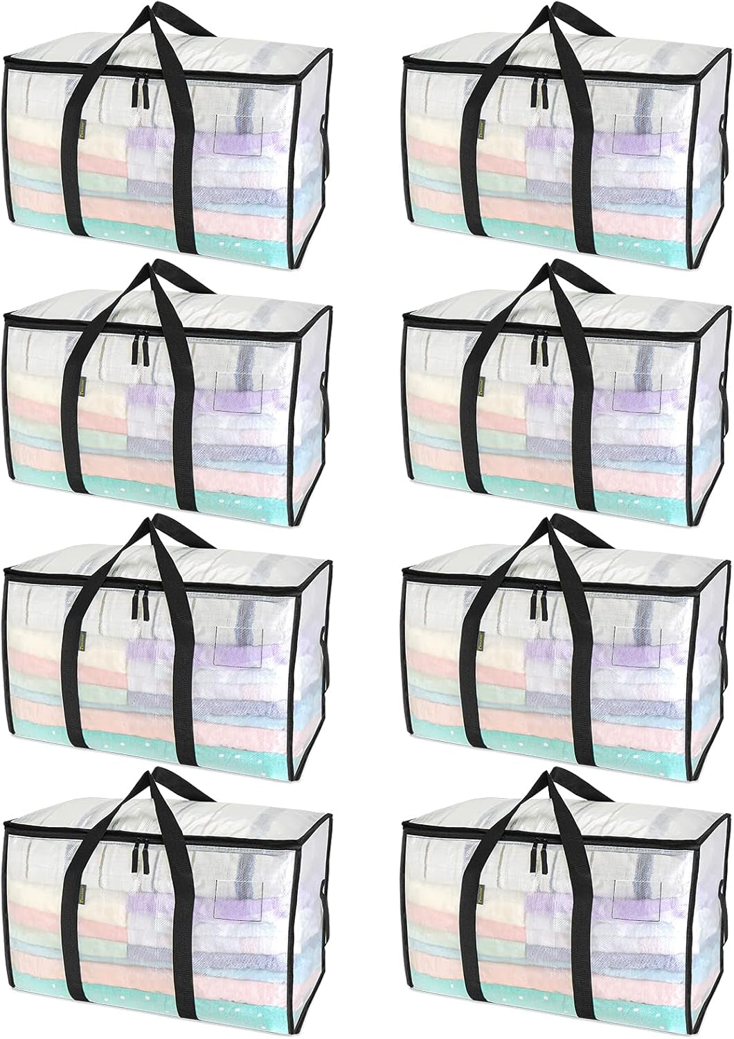 8-Pack Oversized Moving Bags with Reinforced Handles, Heavy-Duty Storage Tote for Clothes, Moving Supplies (Black, 8-Pack)