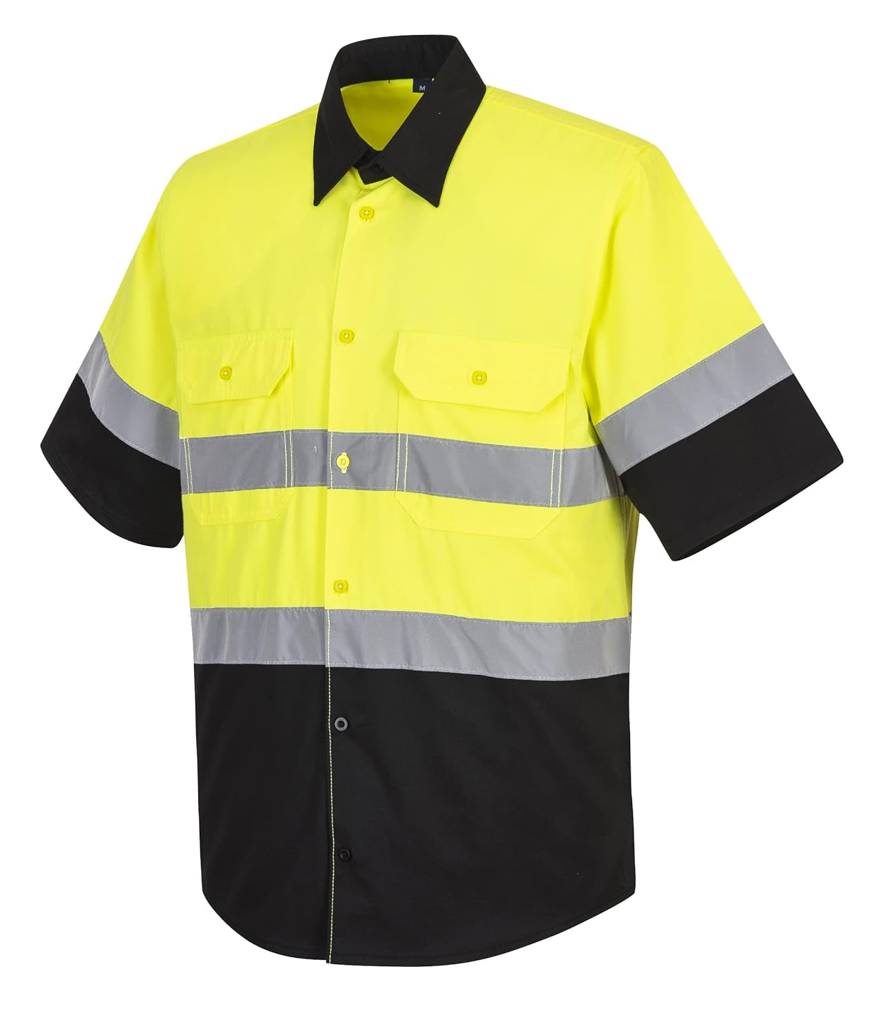 E067 Two Tone Short Sleeve ANSI Work Shirt Yellow/Black, X-Large
