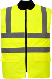 Hi-Vis Bodywarmer Viz Vest Top Work Wear Sleevless Gilet Safety Waistcoat ANSI 2, Yellow, Medium