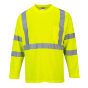S191 Hi-Vis Long Sleeve Pocket T-Shirt Yellow Tall, 5X-Large