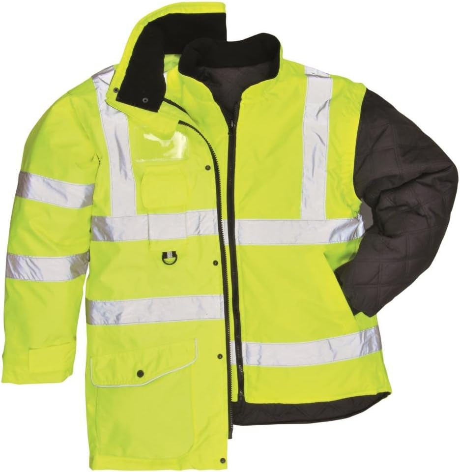 Hi-Vis 7In1 Jacket Viz Insulated Safety Visability Work Bomber Rain ANSI 3, XXL Yellow