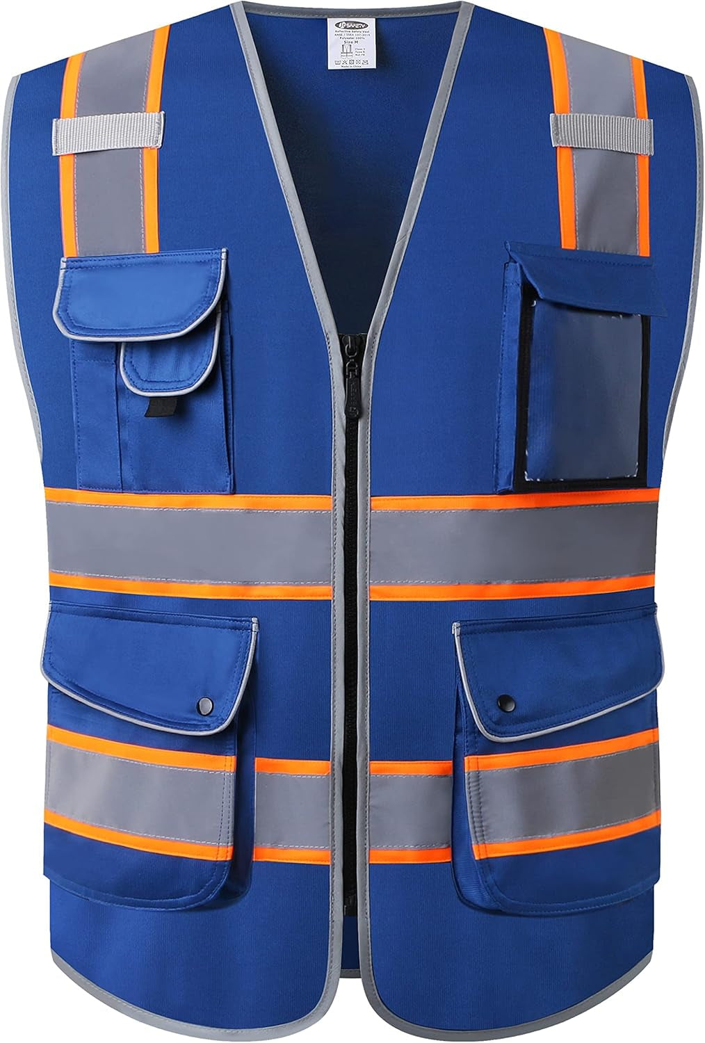 9 Pockets Class 2 High Visibility Zipper Front Safety Vest with Reflective Strips, Meets ANSI/ISEA Standards (Large, 150-Pink)