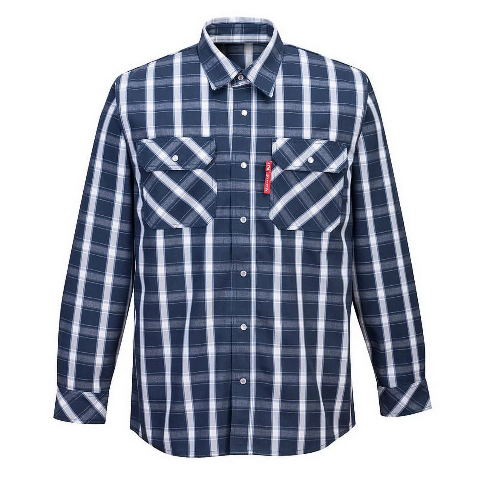 UFR97 Bizflame 88/12 FR Plaid Protective Safety Shirt Navy, Medium-KarWorkwear