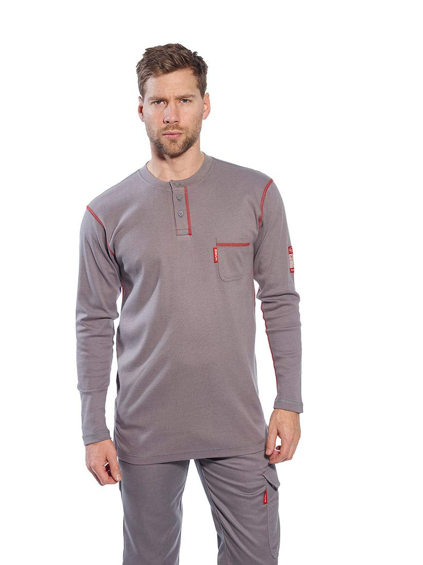 FR02 Bizflame Flame Resistant Henley Long Sleeve Sweatshirt Navy, Xx-Large