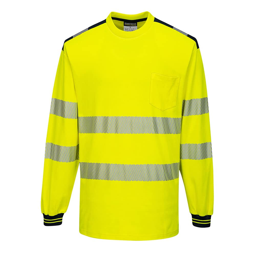 T185 PW3 Hi-Vis Long Sleeve Safety T-Shirt Yellow/Black, Large