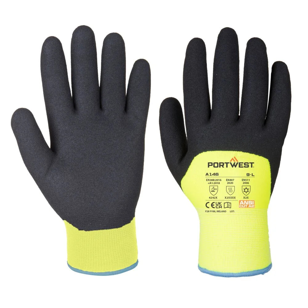 Portwest A146 Cold Protection Nitrile Work Gloves - Arctic Winter Gloves Yellow, Xx-Large 12Pack