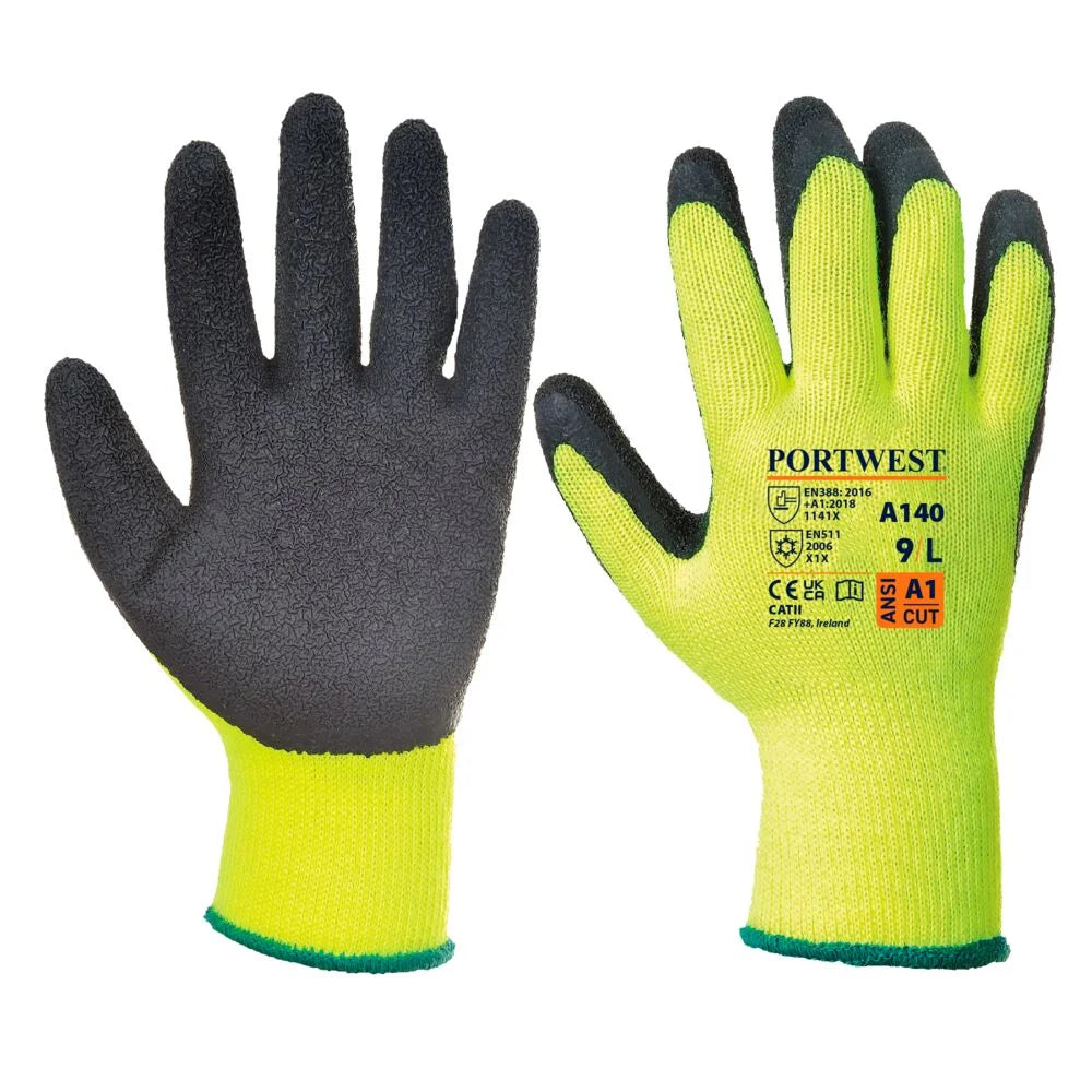 Portwest A140 Thermal Grip Work Gloves Palm Dipped Black, Xx-Large 12Pack