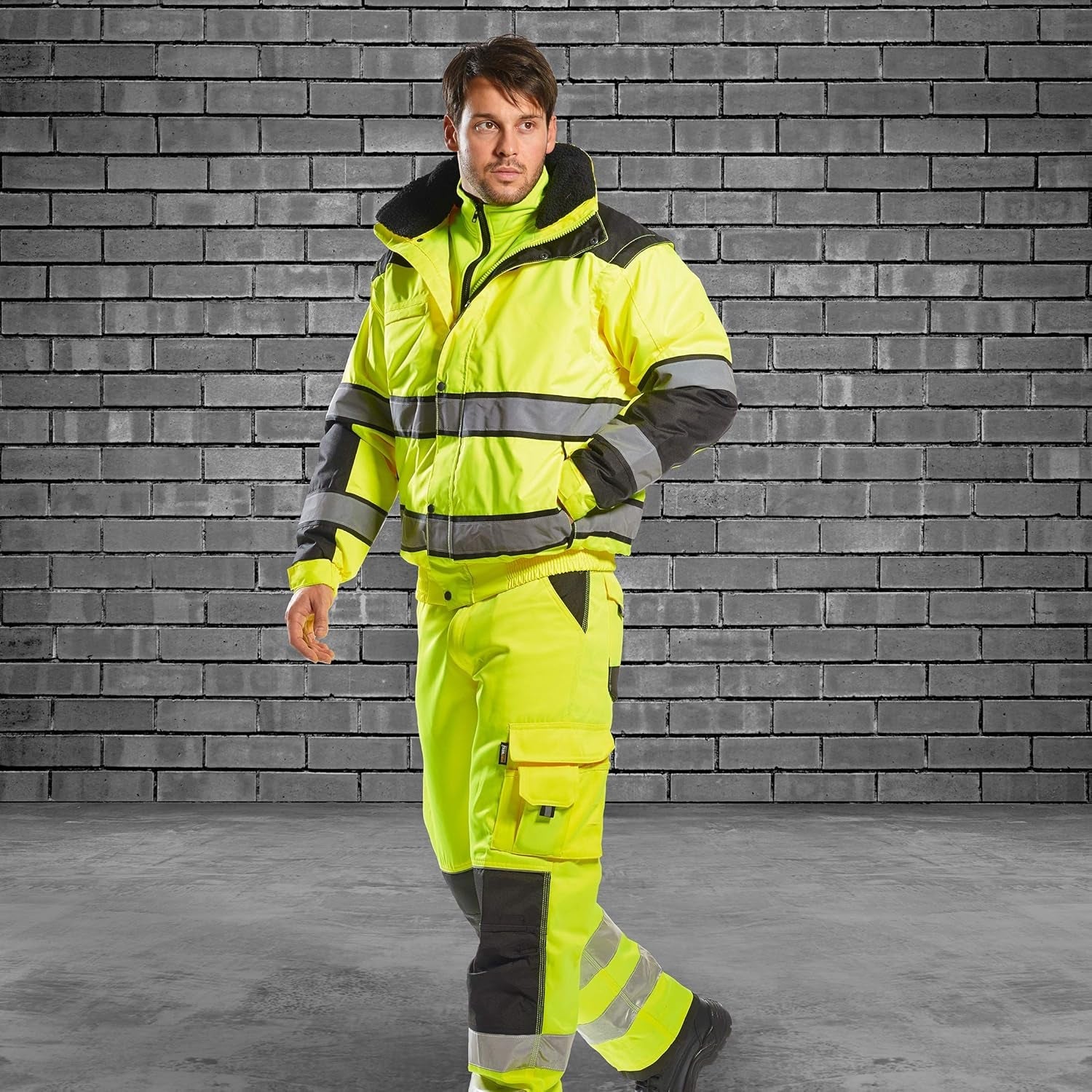 UC566 Hivis Classic Warm Bomber Rain Jacket with Waterproof Taped Seams, Yellowblack, X Large