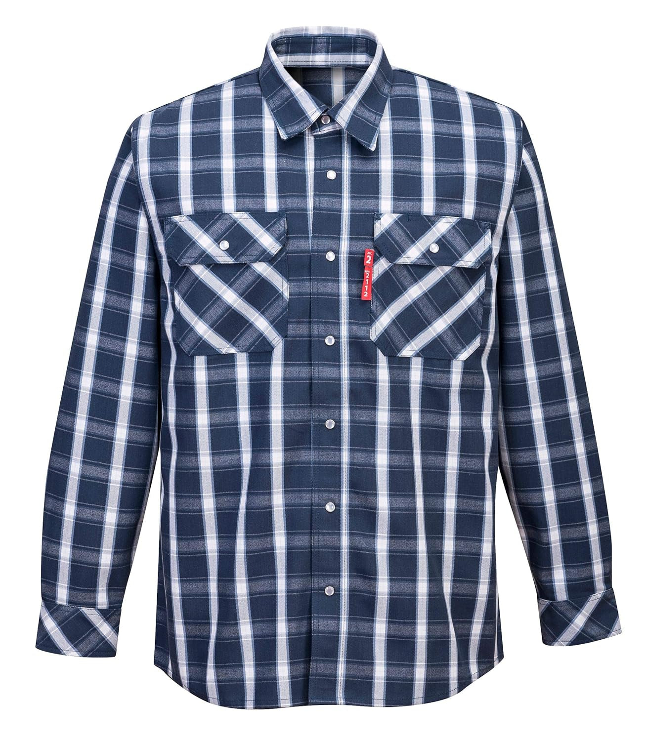 UFR97 Bizflame 88/12 FR Plaid Protective Safety Shirt Navy, Medium