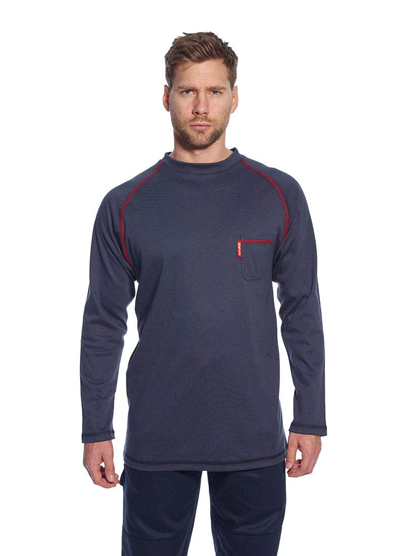 FR01 Mens Flame Resistant Bizflame Long Sleeved Crew Neck T Shirt ASTM, Gray, XXXL