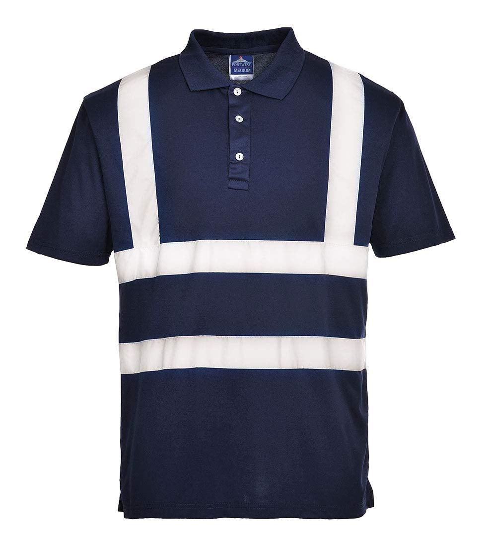 Iona Polo Shirt Hi Vis Visibility Reflective Short Sleeve Work Wear Top, Navy, 5XL