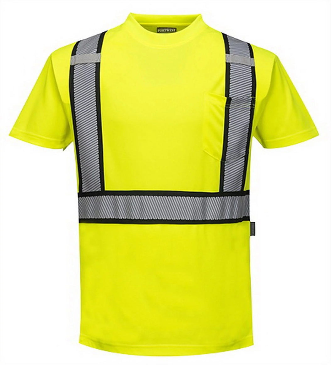 S395 Detroit Short Sleeve Reflective Safety T-Shirt Yellow/Black, Medium