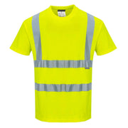 S170 Short Sleeve Cotton Safety Work T Shirt in Reflective Hivis ANSI, Yellow, Medium