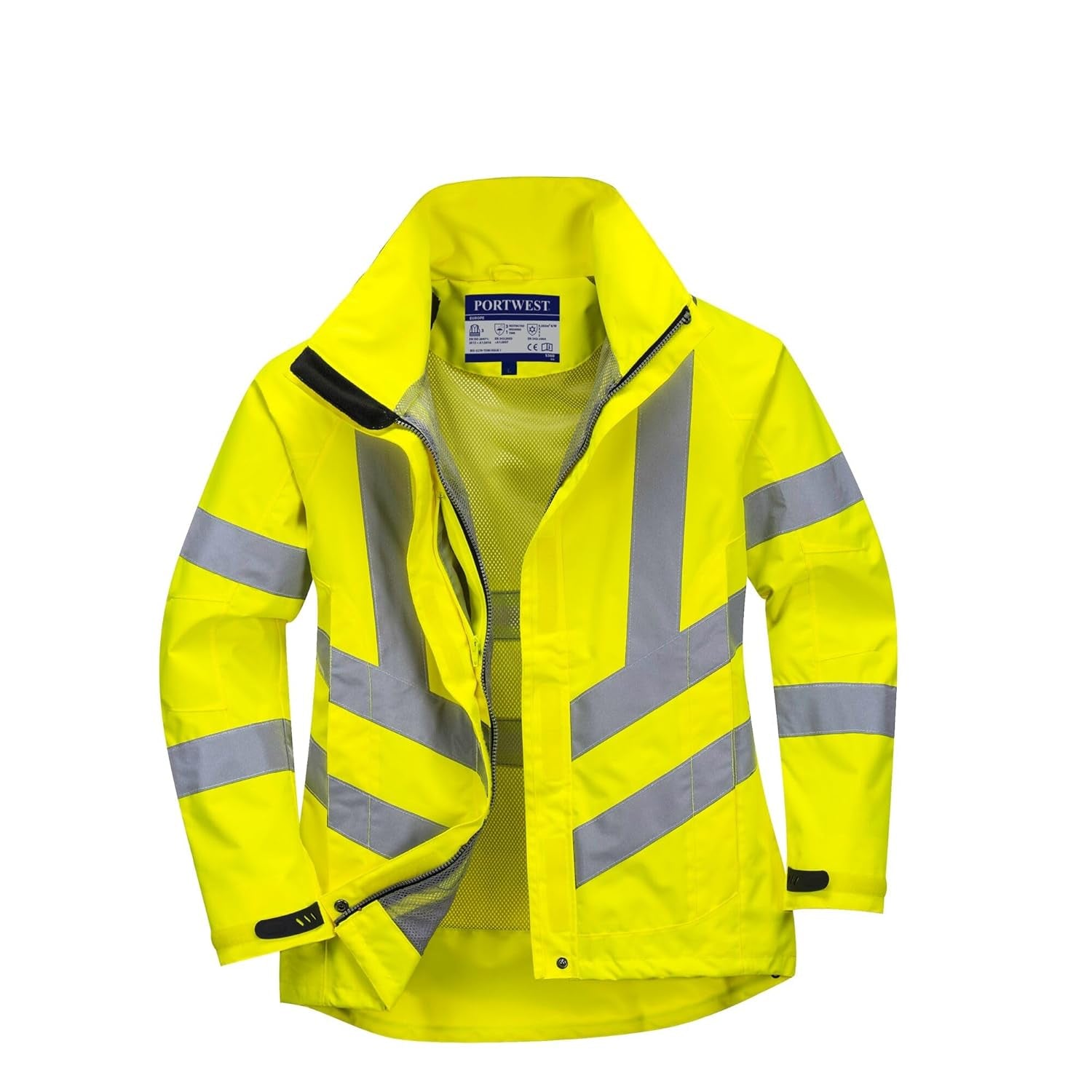 LW70 Women'S Hi Vis Waterproof Rain Jacket - Reflective Safety Workwear Jacket with Pockets and Hood Yellow, Medium