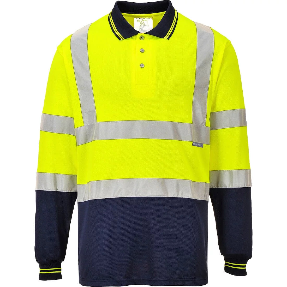 S279 Two-Tone Long Sleeve Polo Shirt Orange/Navy, Medium-KarWorkwear