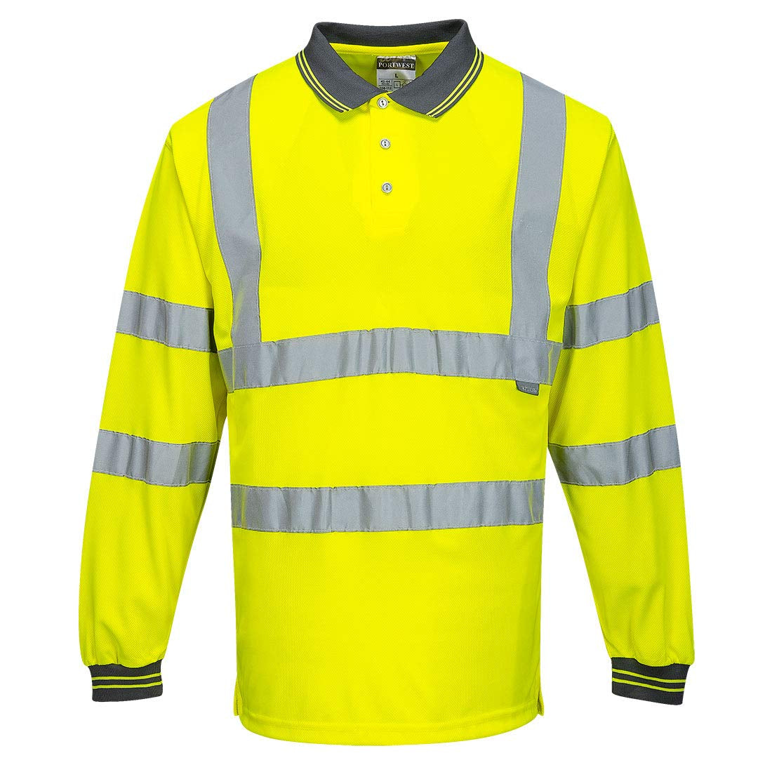 Hi-Vis Polo Shirtl/S Viz Visibility Reflective Safety Work Wear Top ANSI 3, Yellow, Medium